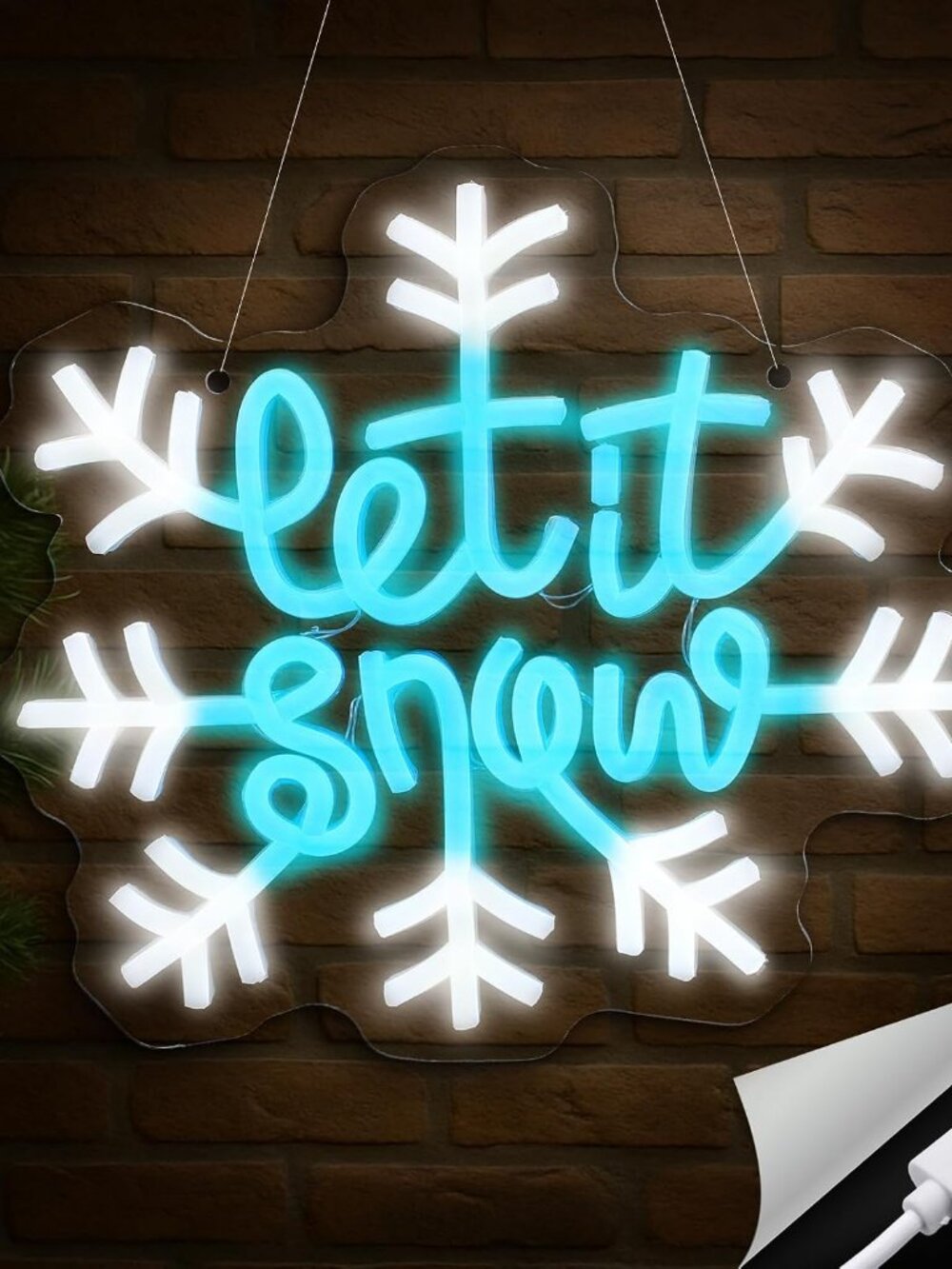 NEW Let It Snow Snowflake LED Neon Sign USB Blue White Winter Wall Decor